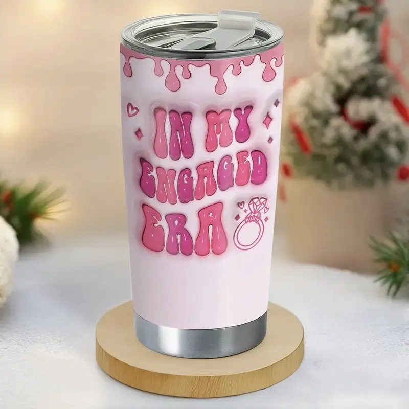 Romantic Gift - In My Engaged Era Pink Pattern 20oz Tumbler, Bride-to-Be Stainless Steel Travel Cup with Ring Design, Engagement Gift for Future Mrs, Bridal Shower & Wedding Keepsake, Coffee Cup For Hot Cold Beverage Tumbler Drinkware Flasks