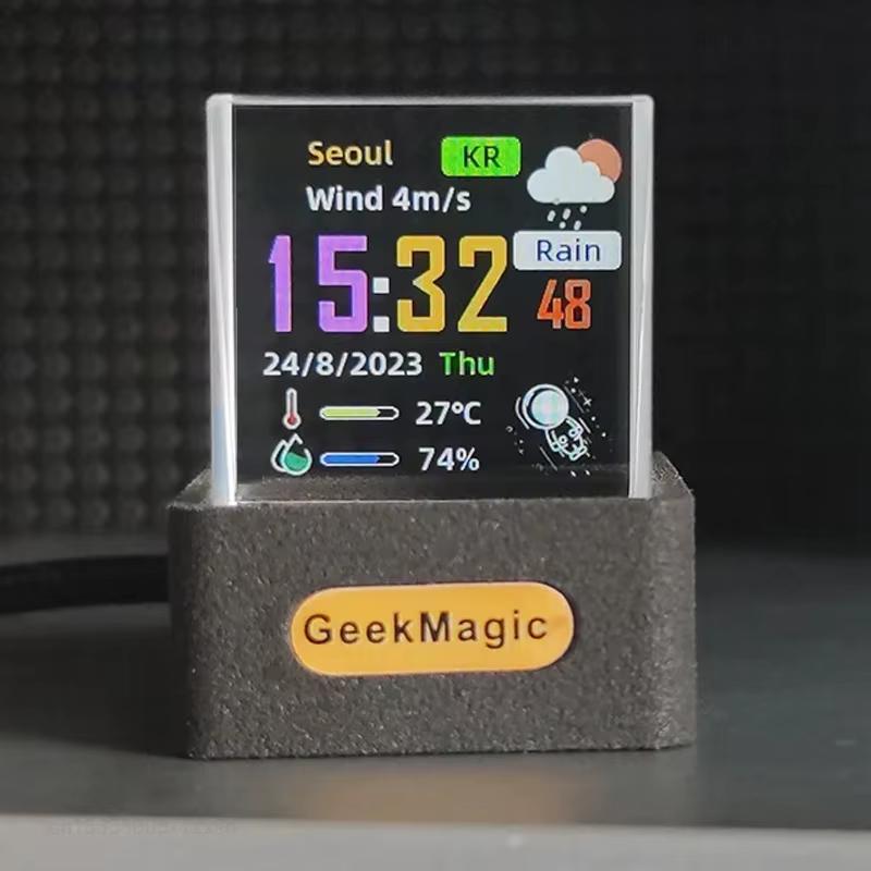 Geekmagic GIFTV Crystal Holographic Desktop Decoration Smart Weather Station Digital Clock with GIF Animations and Image Albu . !m NONE