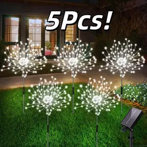 5Pack Solar Powered Dandelion Fireworks Garden Stake Lights, Waterproof Outdoor LED Landscape Fairy Lights, Patio Yard Lawn Pathway Wedding Holiday Backyard Decor, Weddings, Family Gatherings