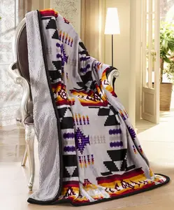 Nu Trendz Southwest Design Navajo Print Sherpa-Lined Throw Blanket, 100% Polyester, Soft Fluffy Cozy, Retro Appeal, Vintage Theme, 50x60in for Sofa, Bed