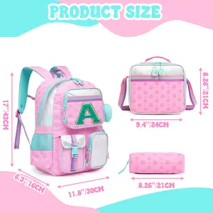 Girls' Letter Backpack for Elementary Students - Cute School Bag for Teen Girls Aged 8-10 - Kids Bookbag with Star Design and Zip Closure