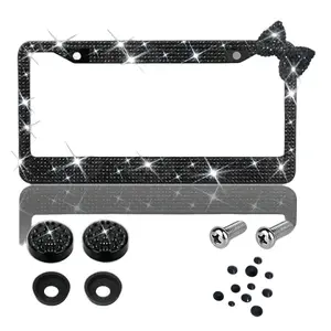Bling License Plate Frame for Women 1PCS Sparkly License Plate Frames with 14 Facets Bedazzled Clear Glass Diamond Rhinestone Crystals for Daily Drives & Gifts - Truck Car Accessories Vehicle