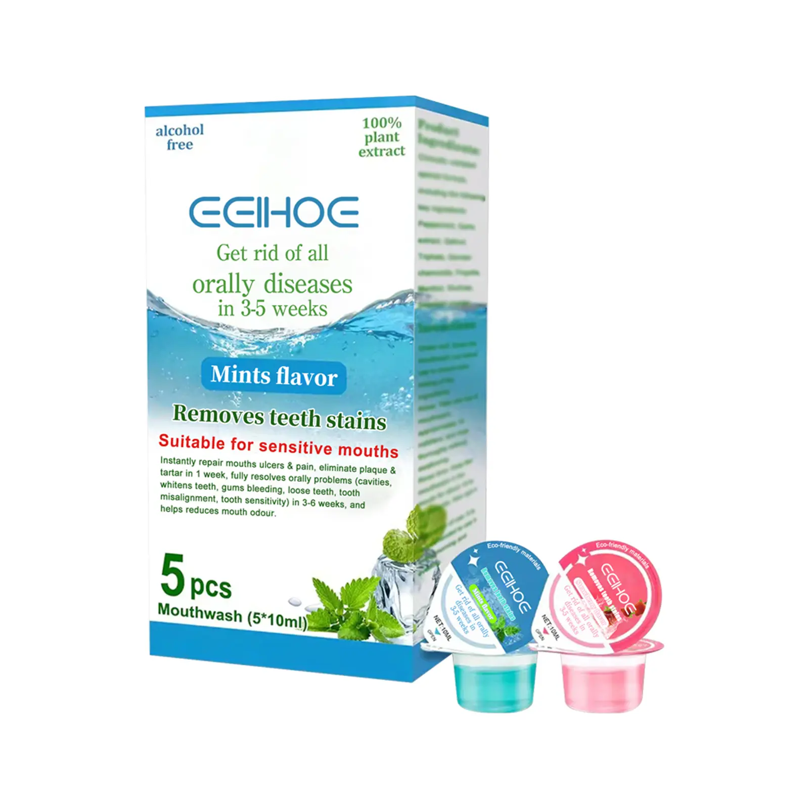 EELHOE Jelly Cup Mouthwash cleans away bad breath, stains, cigarette stains, brightens teeth, cares for fresh breath Oral Daily Cleanser Green Tea