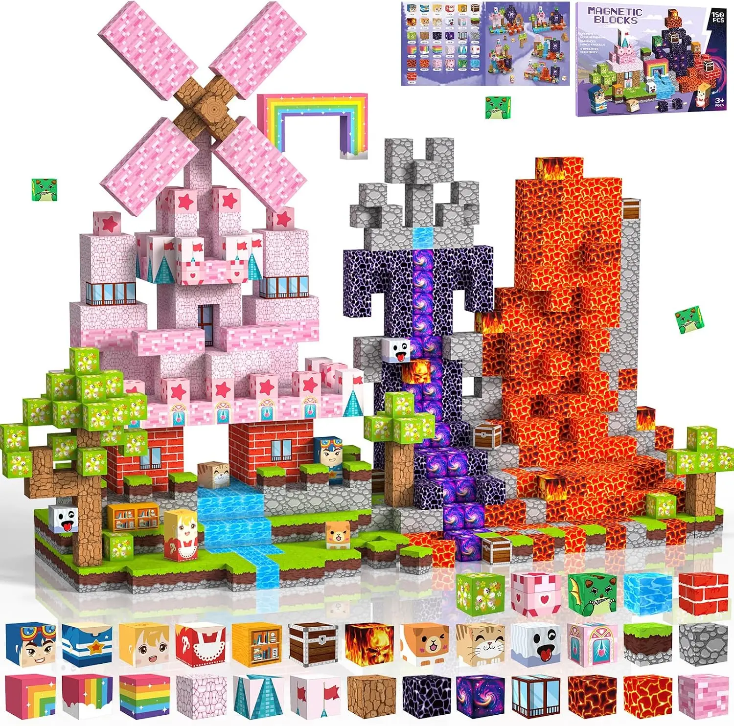 Magnetic Blocks 150 PCS Magnetic Building Blocks, 3+ STEM Montessori Sensory Toys, Magnetic Cube for for 3 4 5 6 7 8 9 10 11 12 8-12 Years Old Boys & Girls Birthday Gifts