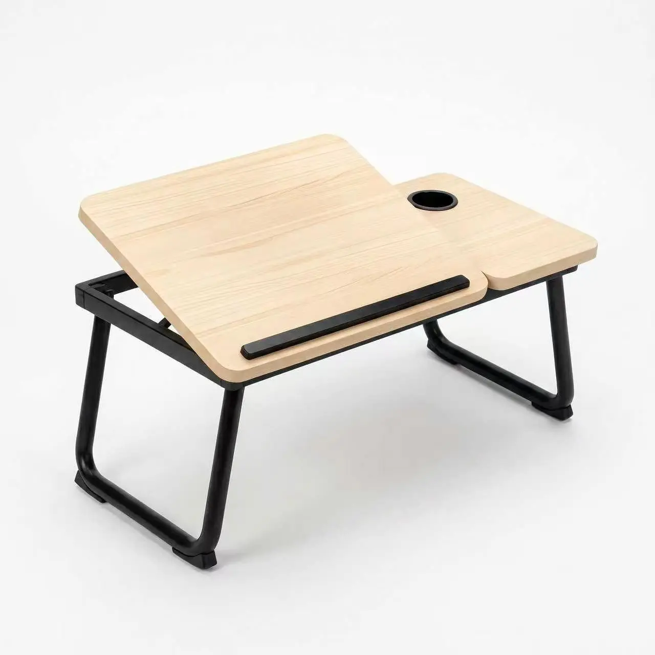 Folding Laptop Bed Desk with Angle Adjust, Metal Legs, Cup Holder, Foldable Ergonomic Tray for Work, Study, Portable Stand for Laptop & Tablet (No Assembly Needed)
