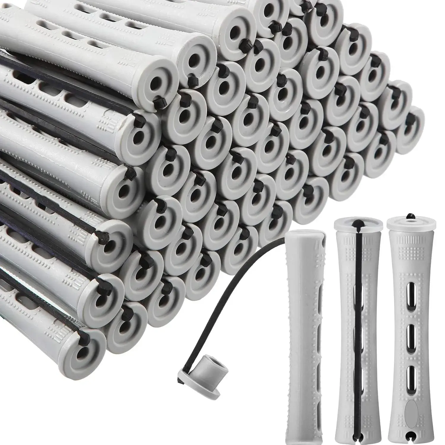 60 Pcs Perm Rods Natural Long Short Hair Perm Rods with Elastic Rubber Band Non Slip Plastic Perming Cold Wave Kit for Women Hairdressing Styling Tool