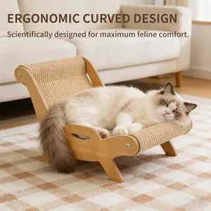 Ergonomic Cat Lounge Chair | 2-in-1 Sisal Cat Bed & Scratcher for All-Season Use Bedding