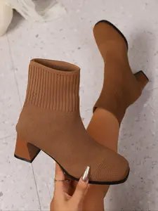 Women's High Heel Brogue Boots, Wide Thigh Style, Classic Embroidery Design, Loose Pointed Toe Thick Sole, Fall & Winter Fashion, Winter Boot Shoes