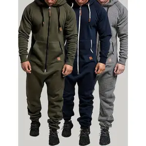 Set of 1 - Men's Hooded Fleece Lined Jumpsuit, Long Sleeve Full Zip Jumpsuit with Kangaroo BagGift