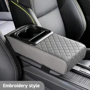 Car Armrest Pad with Cup Holder & Phone Holder, Comfortable PU Leather Center Console Cushion, Armrest Cover, Car Interior Accessories