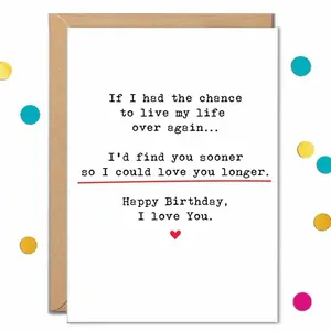 I Love You Birthday Card, Romantic Cards for Boyfriend, Girlfriend, Husband, Wife, 'Wish I Found You Sooner', Greeting Card with Envelope