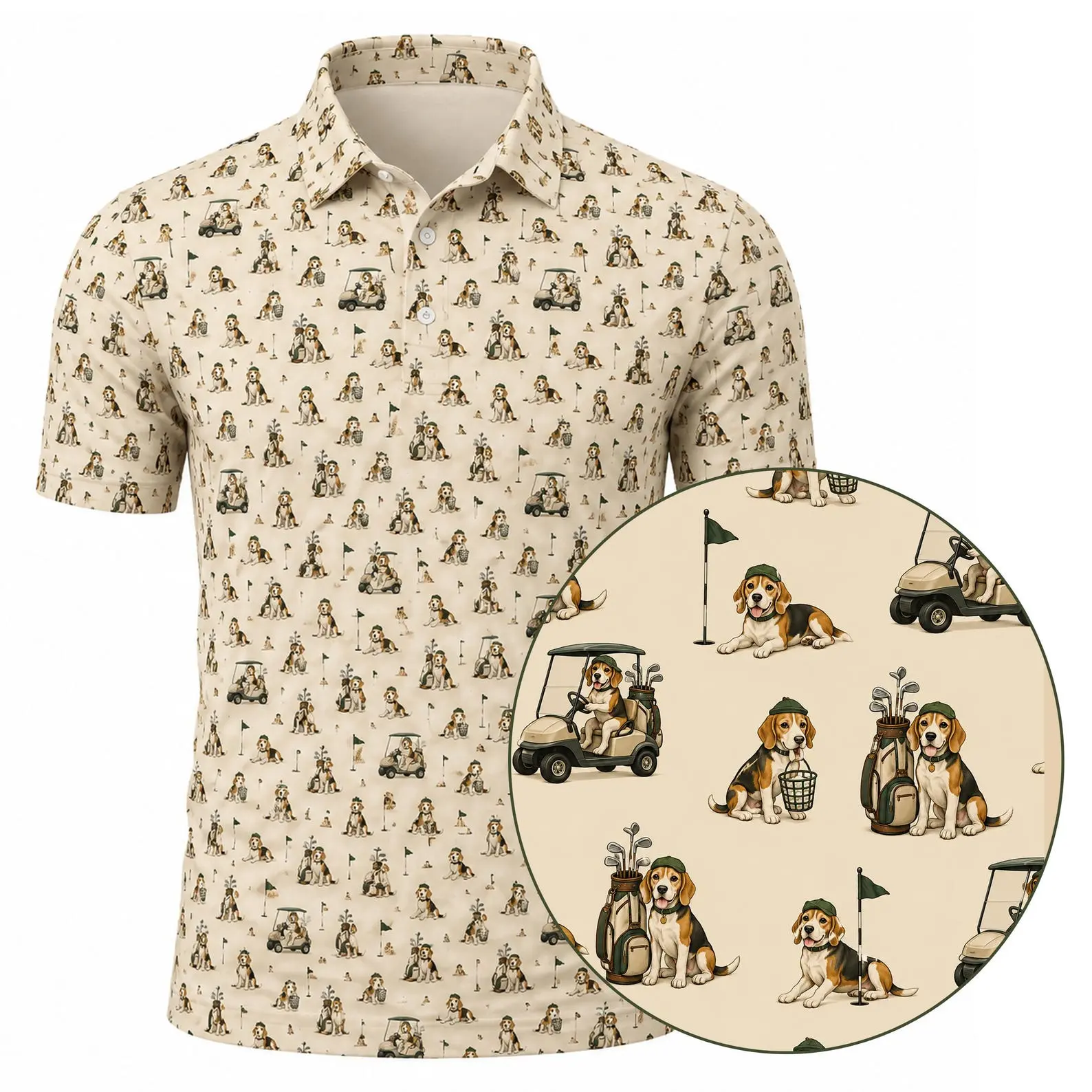 Beagle Golf Polo Shirt, Funny Dog Golf Shirt, All Over Print Golf Polo, Beagle Lover Golf Gift, Men's & Women's Polyester Polo, Golf Apparel