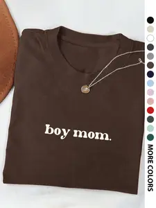 Women's Boy Mom Letter Print Round Neck Tee, Vintage Trendy Casual Short Sleeve Fitted T-shirt for Daily Wear, Ladies All Seasons Top