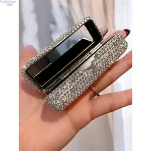 Luxury Bling Rhinestone Crystal Polyester Lipstick Case, Portable Single Lipstick Holder with Lid, Sparkly Protective Purse Accessory for Daily Carry, Stylish Women's Makeup Organizer, Purse Accessories