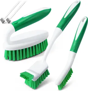 Household Cleaning Brush Set, Multi-Purpose Scrub Brushes for Bathroom, Kitchen, Tile Grout, Floor & Tub, Heavy Duty Cleaning Tools (Green)
