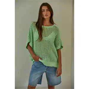 By Together Mint Knit Fishnet Sweater