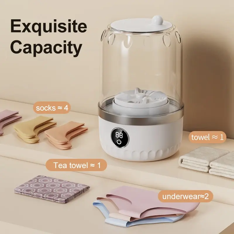 Small washing machine, touch screen display, three-speed adjustment function, top-opening lid design to prevent water leakage, convenient for personal hygiene care, suitable for kitchen towel cleaning