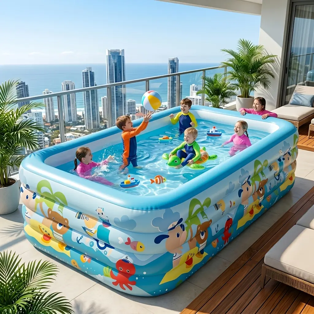 SP1007338750 Thickened Large Size 72.83in Quickset Inflatable Kiddie Swimming Pool, Cartoon Portable Water Play Pool for Family Gatherings & Cool and Refreshing Summer Use, Suitable for Yards, Gardens