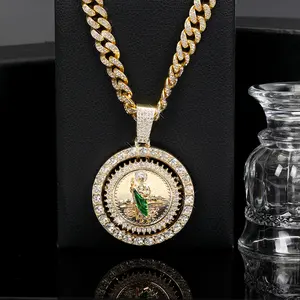 New Rotatable St. Jude Thaddeus Statue Pendant Personalized Hip Hop Style Religious Creative St Jude Necklace with Gold Chain