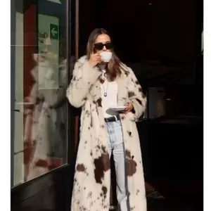 Love Me A Chillin Day Outside Longline Faux Fur Women's Coat in Stylish Cow Print Design for Winter