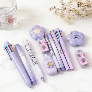 7-Piece Kawaii Pink Stationery Set: Ballpoint Pens, Highlighter, Sharpener, Correction Tape, Ruler & Utility Knife