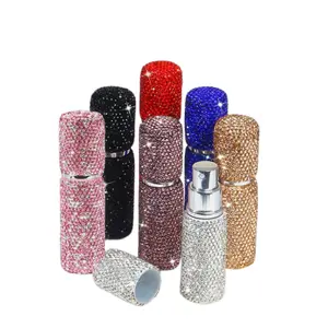 Portable Diamond Encrusted Glass Refillable Perfume Bottle, Spray Pump Empty Cosmetic Container, Travel Mist Bottle, 10ML
