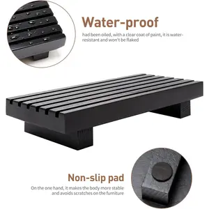 Bathroom Counter Organizer Tray Decorative Wood Display Pedestal Stand Kitchen Counter Soap Tray Wooden Risers for Bathroom Sink Accessories Vanity Black Bathroom Decor Dish Soap Holder