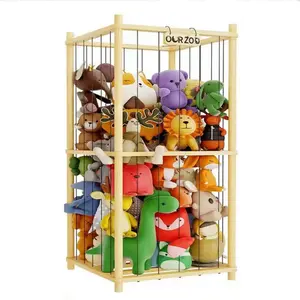 Stuffed Animal Storage Zoo with Wheels, 63'' Tall Large Wooden Plushies Storage Stuffed Animal Storage & Organizer, Plush Toy Organizer Stuff Animal Zoo with Elastic Band and Net for Perfect for Nursery Playroom