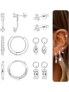 925 Sterling Silver Studs Hoop Earrings for Women 14K Gold Plated Cartilage Earring for Multiple Piercings Dainty Small Huggie Hoop Stud Earring Stacks Helix Conch Piercings jewellery Flat Back Earrings