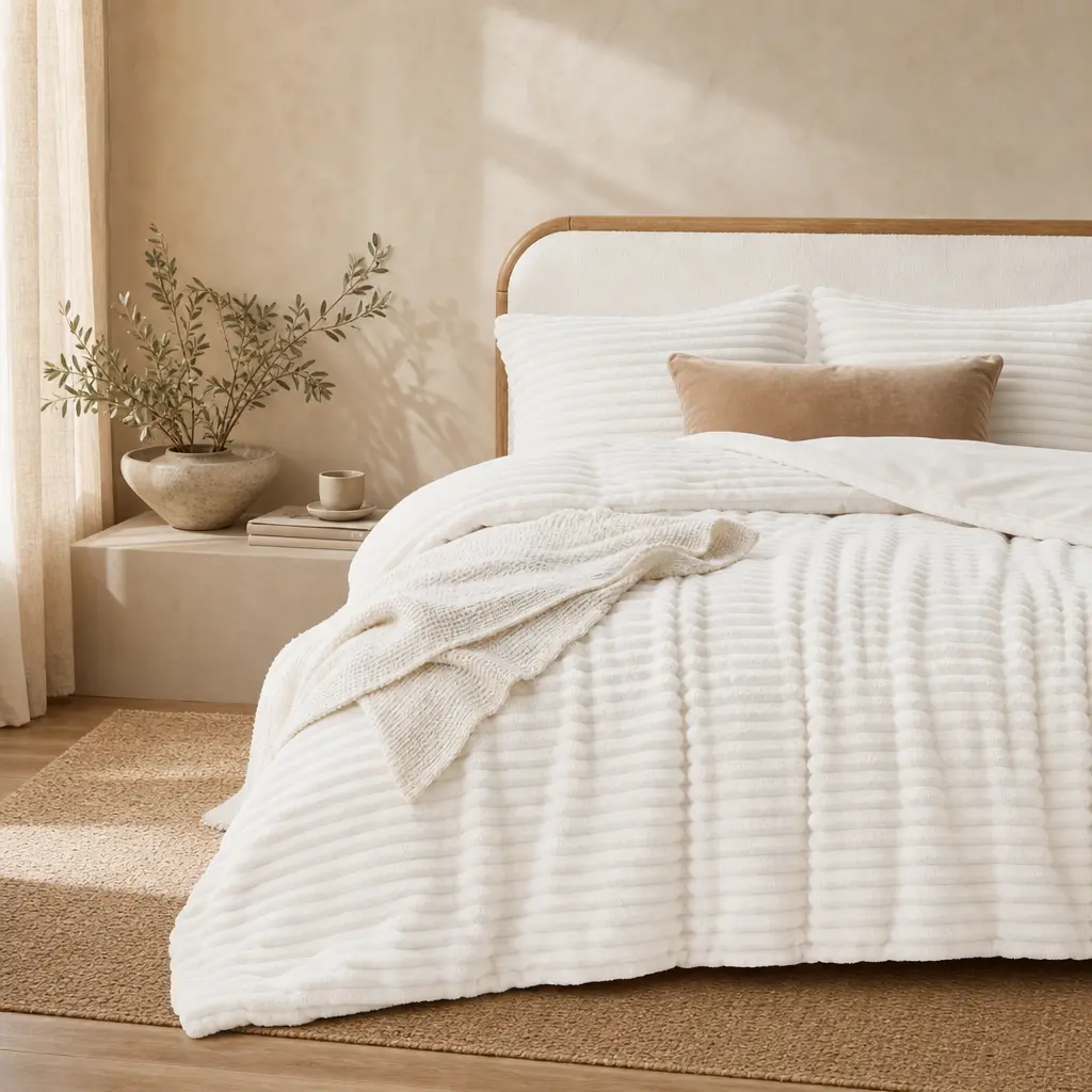 Sasttie Queen Bed Comforter Set 3 Pieces - Super Soft Fleece Bedding Set, 1 Warm Fuzzy Marshmallow Comforter, 2 Pillow Cases, Faux Fur Down Alternative, Cream White, Bedding Sets