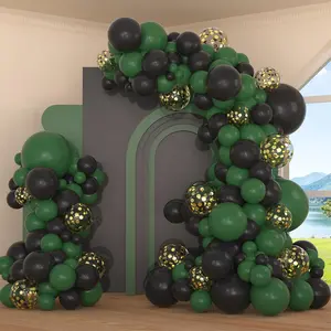 Dark Green & Black Balloon Arch Kit with Gold Confetti for Safari Jungle & Sports Parties