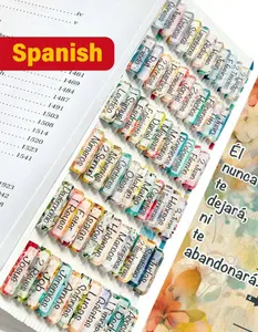 Floral Design Spanish Bible Index Tabs, 75pcs Large Print Tabs for Bible Study, Laminated Office Index Dividers with Alignment Guide for Easy Application (Old & New Testament Use)