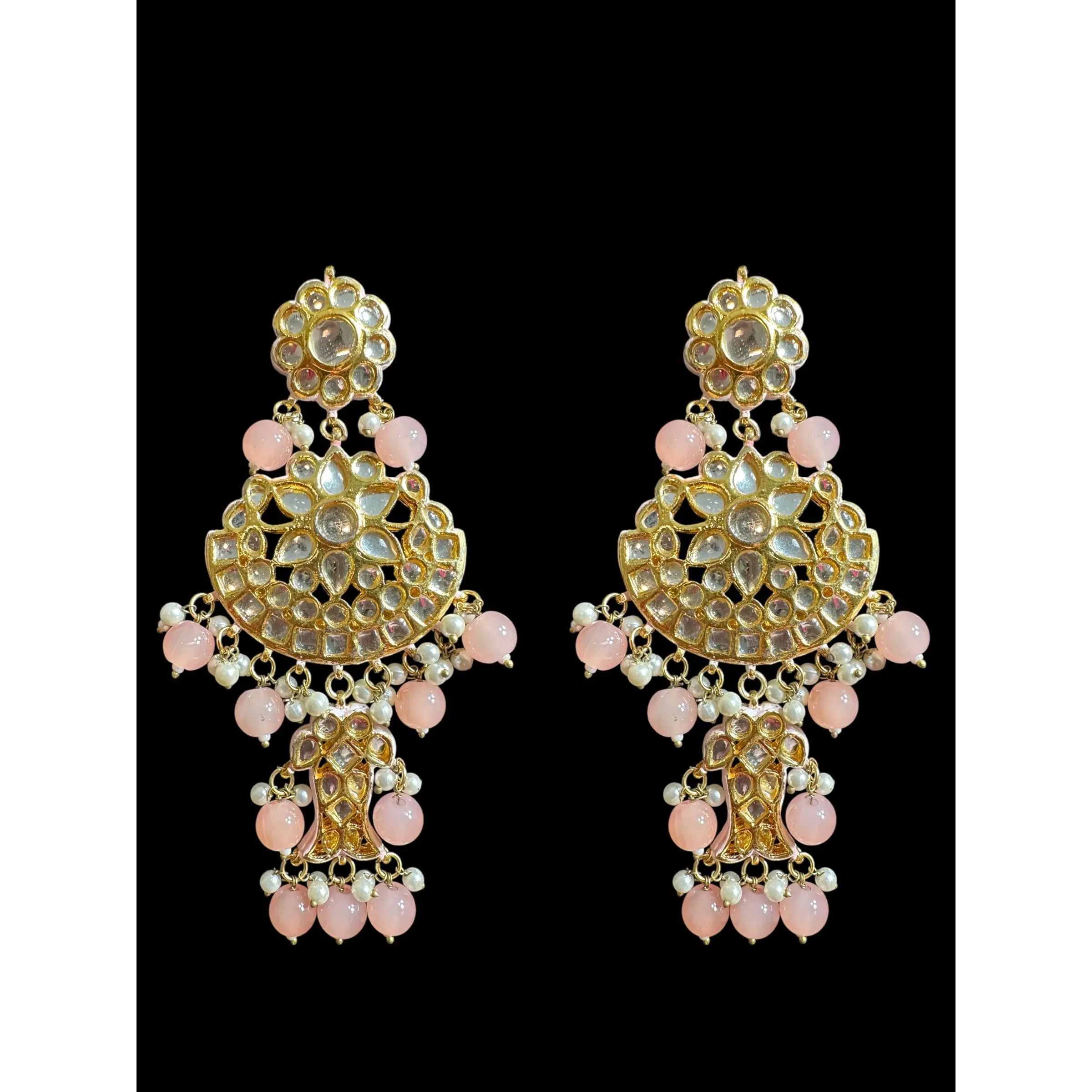 Farwah large  Kundan earrings  - peach   ( READY TO SHIP )