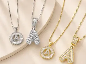 Our light luxury step-cut diamond initial necklace offers circle ring & thick styles in gold-silver two-tone plating. Premium gift box available for gifting christmas gift