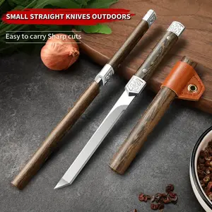 Two Portable Fruit & Vegetable Knives with Scabbards Stainless Steel Chinese Style Kitchen Outdoor Use Sharp Cuts Easy Carry