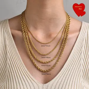 Unisex Twisted Rope Box Chain Necklace, 2-5mm Gold Hardware Chain, Braided Modern Design, Daily Wear Jewelry Accessory, Chains