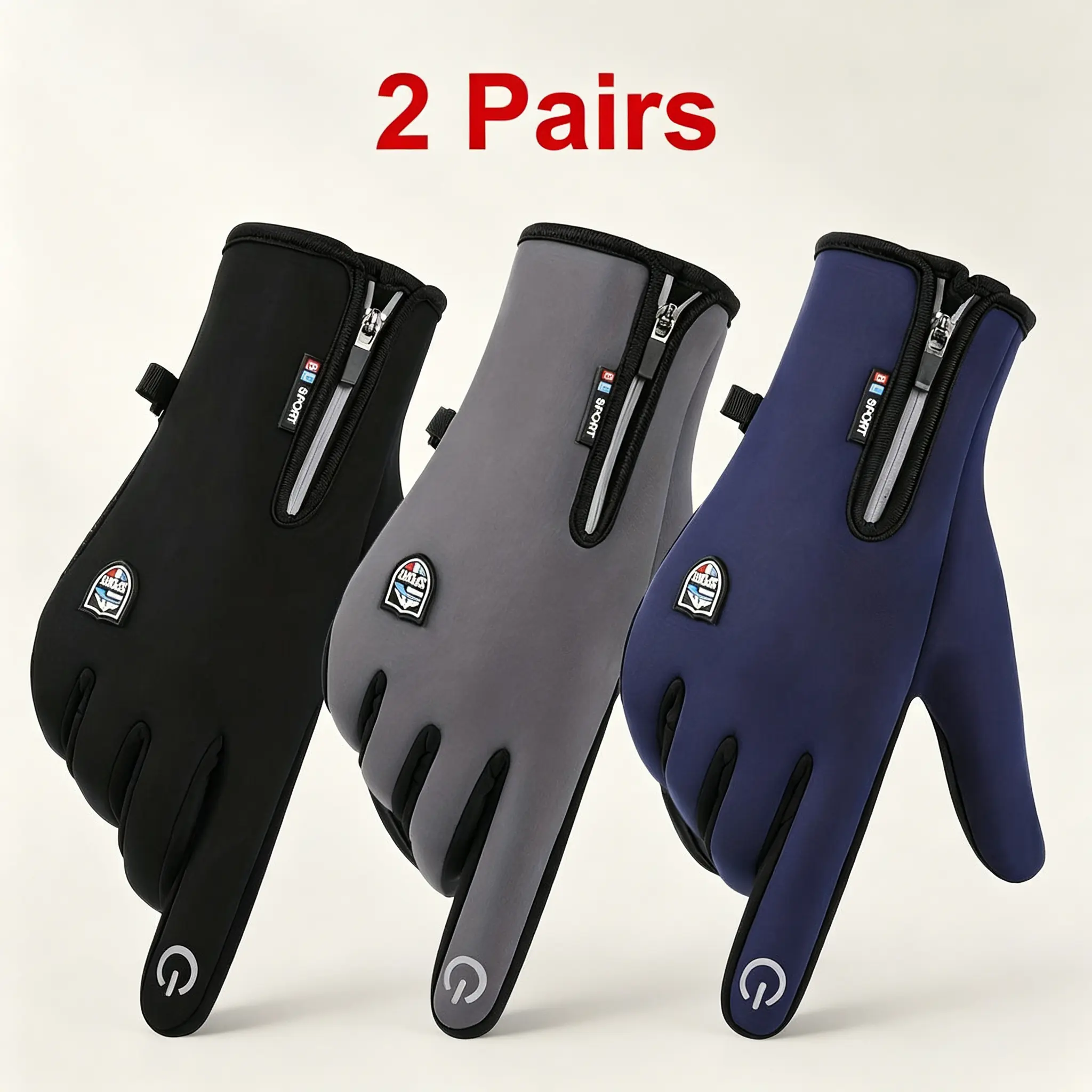 2 Pairs Men's and Women's Winter Bike Gloves - Windproof, Warm Touchscreen Gloves with Zipper Closure, Suitable for Skiing, Cycling, and Outdoor Sports - Perfect for Halloween, Christmas, Valentine's Day, Thanksgiving, Winter Sports Gear |     Zipper Glov