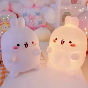Luz nocturna de conejo para dormitorio, luz LED de mesa pequeña sin enchufe, soporte de suelo, decoración de luz nocturna de ambiente creativo