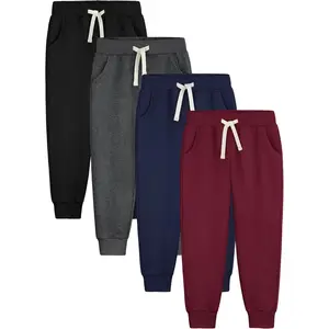 4 Pack Boys Sweatpants Joggers Cotton Athletic Sweatpants Kids Youth Joggers Pants with Pocket Drawstring 5-16Y