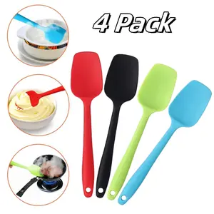 Food Grade Silicone Spatula Set Heat Resistant Small Rubber Spatulas, 4 Pack Silicone Spoonula Spatula Non-stick Baking Curved Spatulas Multicolor, 8.2 Inch