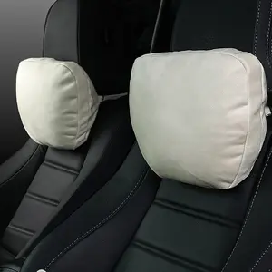 2pcs Car Neck Pillow for headrests,Support Drive Seats Head Cushion Pillows,Superfiber Suede,Plant-Based Polyester,Thickness & Height Adjustable,11.8x7.5,Inner Liner fillable(Off-White)