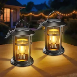 Solar Lanterns Outdoor , 2 Pack  Solar Lights for Outside Patio Porch Garden Tabletop Decor - Bright LED Warm White Solar  Lighting
