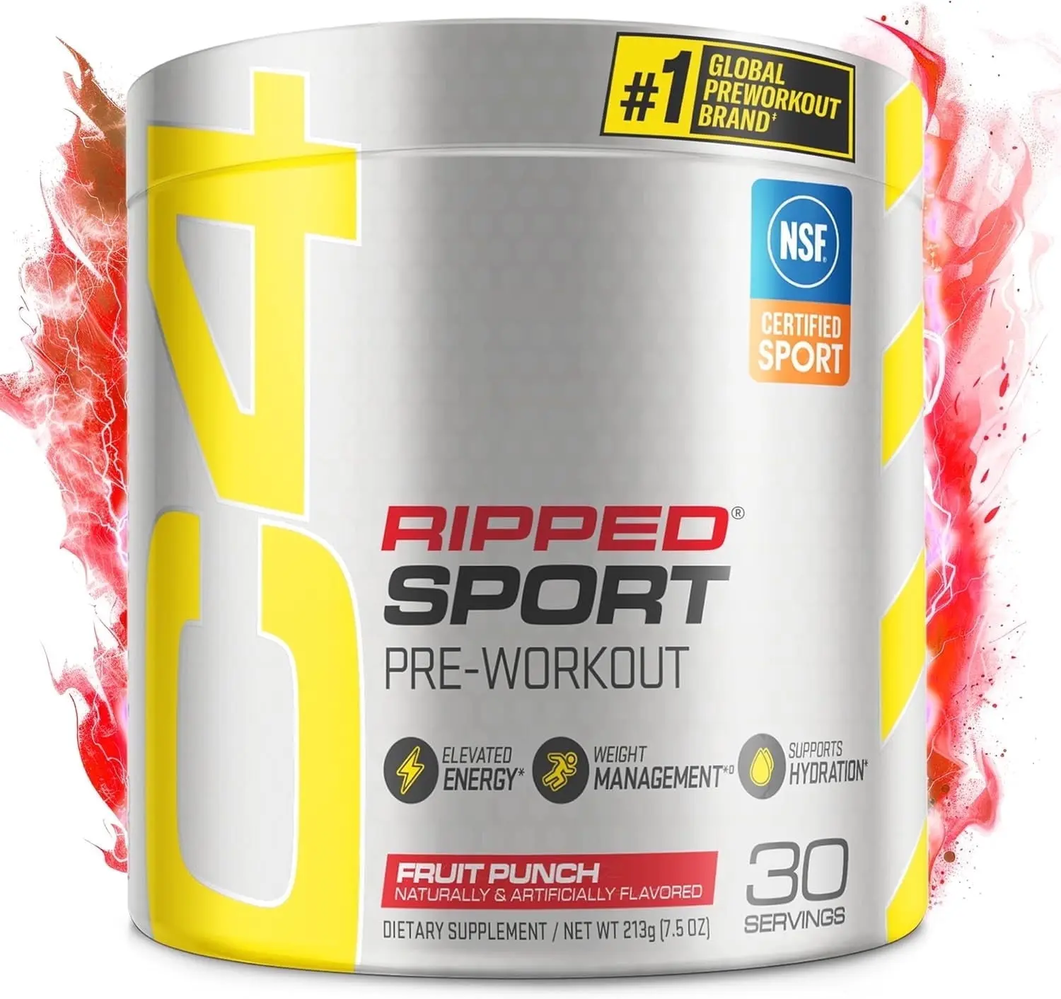 C4 Sport Ripped Pre-Workout Powder, Fruit Punch, 30 Servings