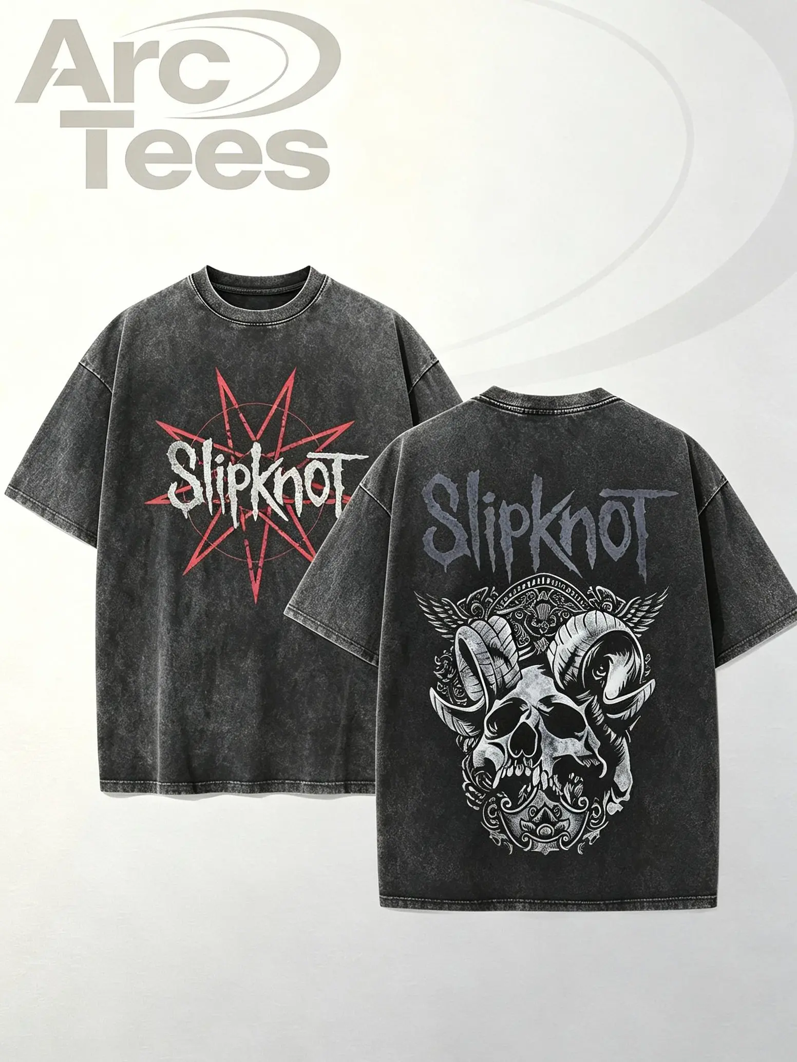 [ArcT] Unisex Vintage Acid Washed Slipknot Band Portrait Graphic 100 Percent Cotton Short Sleeve T Shirt Dark Y2K Punk Streetwear Top Suitable for Daily Errands Road Trip Gym Training Ideal Daily Outfit and Holiday Gift Apparel for Rock Music Enthusiasts