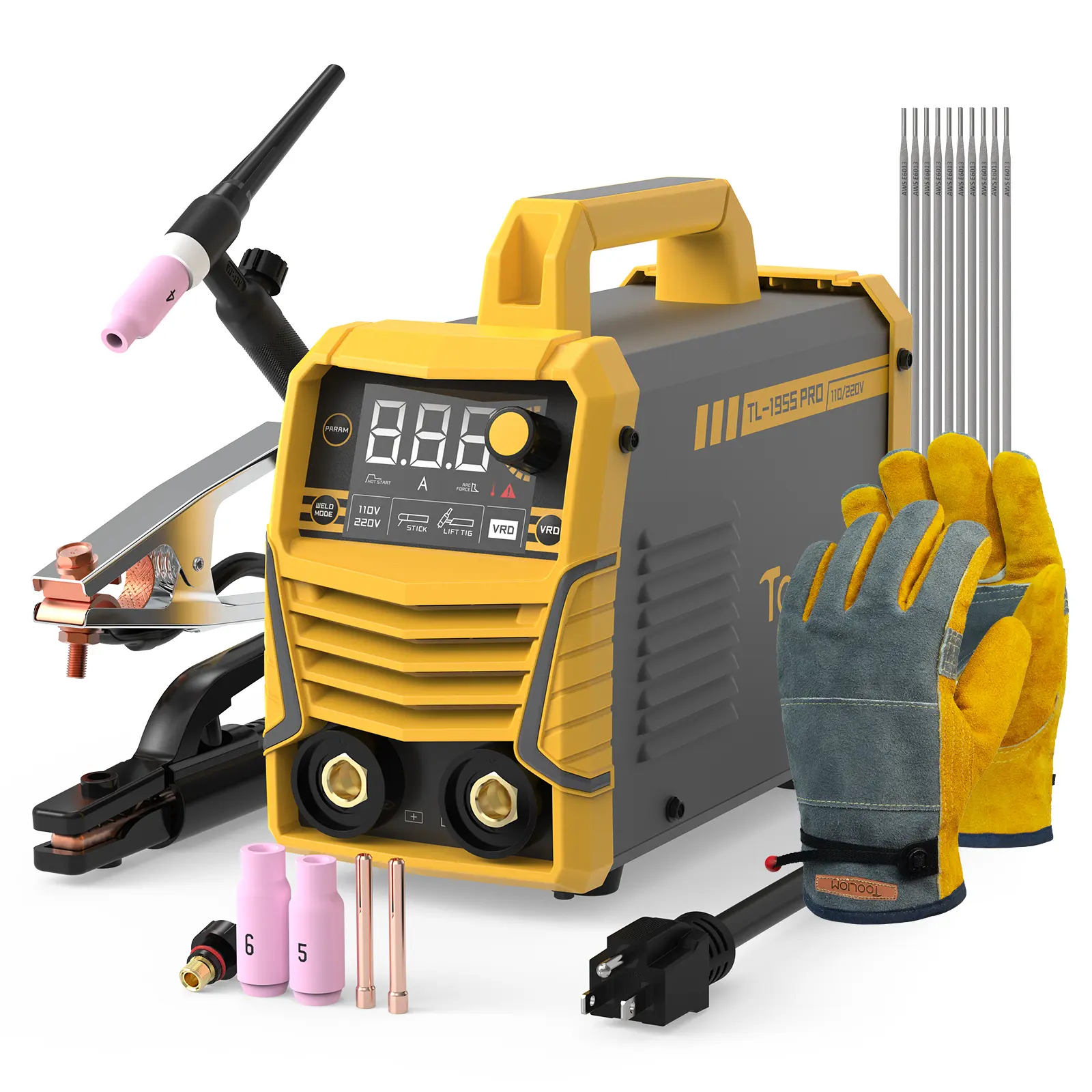 TOOLIOM TL-195S-Pro Stick & Lift TIG Welder - Dual Voltage ARC MMA Welding Machine Kit with TIG Torch, Gloves & E6013 Rods
