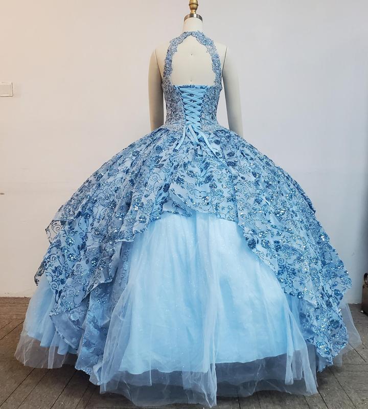 NO.42 Quinceañera Dress Asymmetric Sparkle Layer Design Red Light Blue Blush Ball Gown Dress Sweet 15