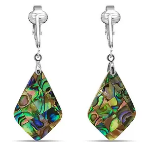 Abalone Rhombus Paua Drop Clip On Dangling Earrings
