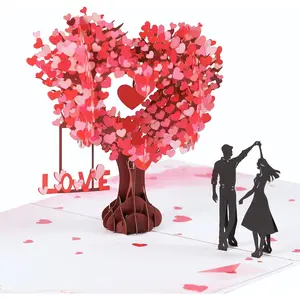 Pop Up Anniversary Card, 3D Love Tree Hearts Couple Wedding Card for Her, Wife, Husband, Him, Couple; Ideal Gift for Wedding, Romantic Birthday, Anniversary, Valentines, Mothers Day, 6x8 inch