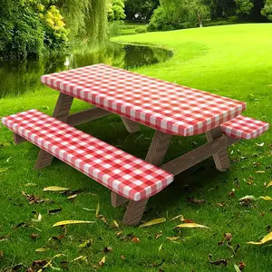 Retractable Lattice Vinyl Picnic Table & Chair Covers Set of 3 Durable Waterproof Covers for Outdoor Camping Patio Park Catering Gathering