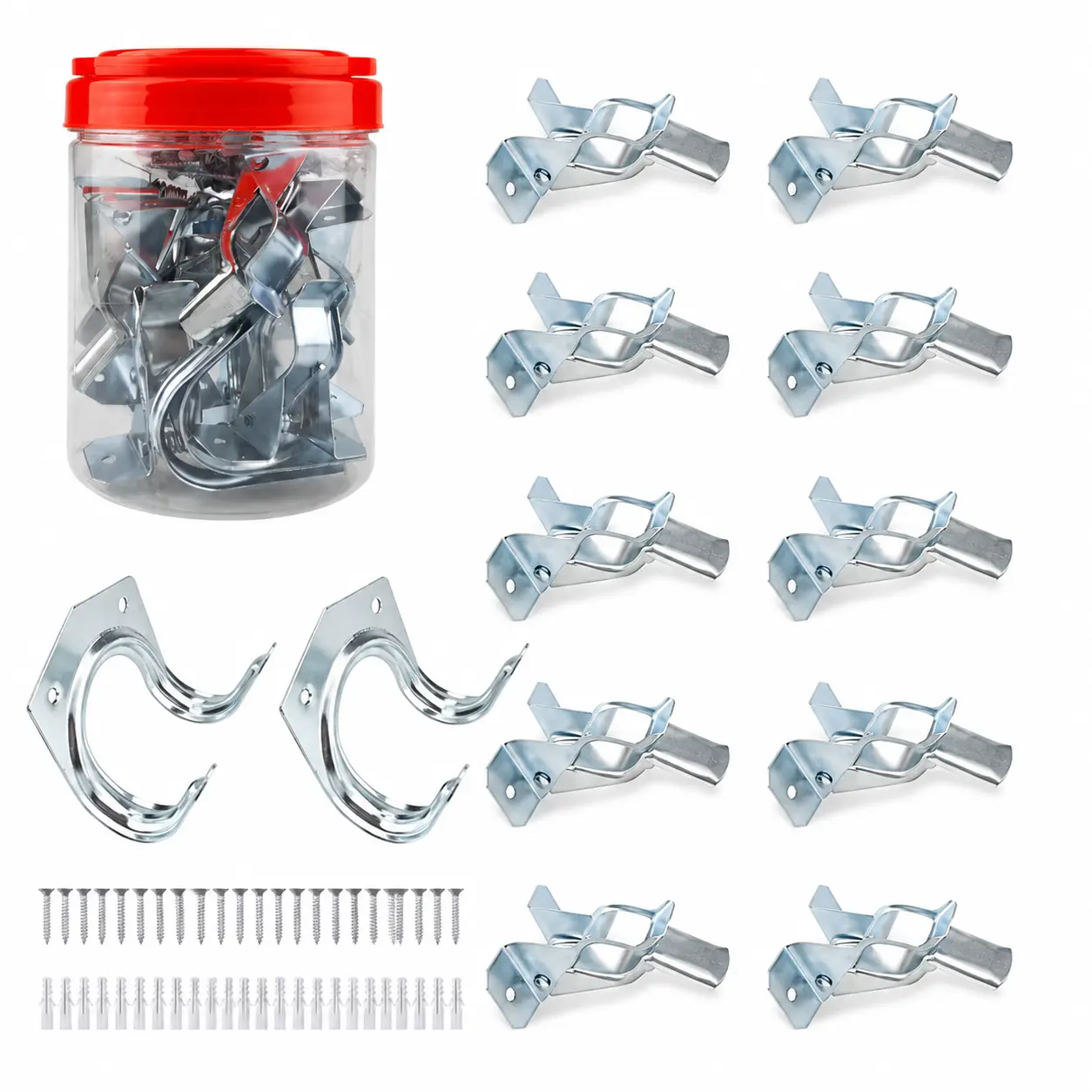 12-Piece Metal Mop Clip Set, Screw-In Hooks with Screws, Tool-Free Home Organization Organiser Solution
